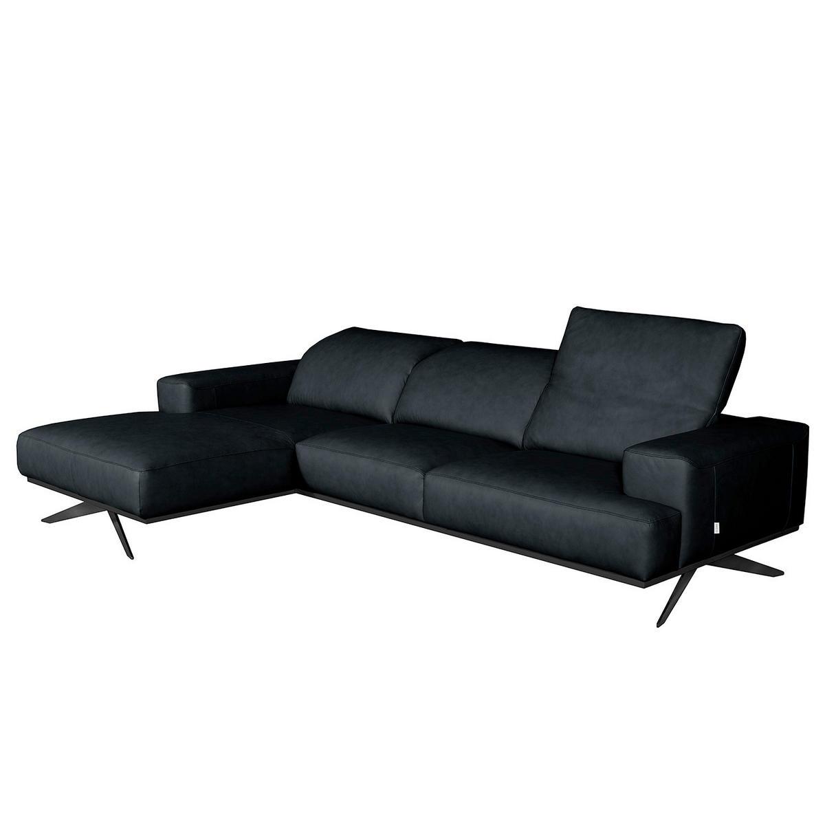 ECKSOFA  in Echtleder Blau  187/295 cm  - Blau/Schwarz, Design, Leder/Metall (187/295cm) - Livetastic