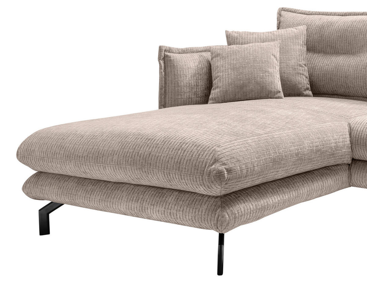 ECKSOFA in Velours Beige  - Beige/Schwarz, Design, Textil/Metall (180/255cm) - Livetastic