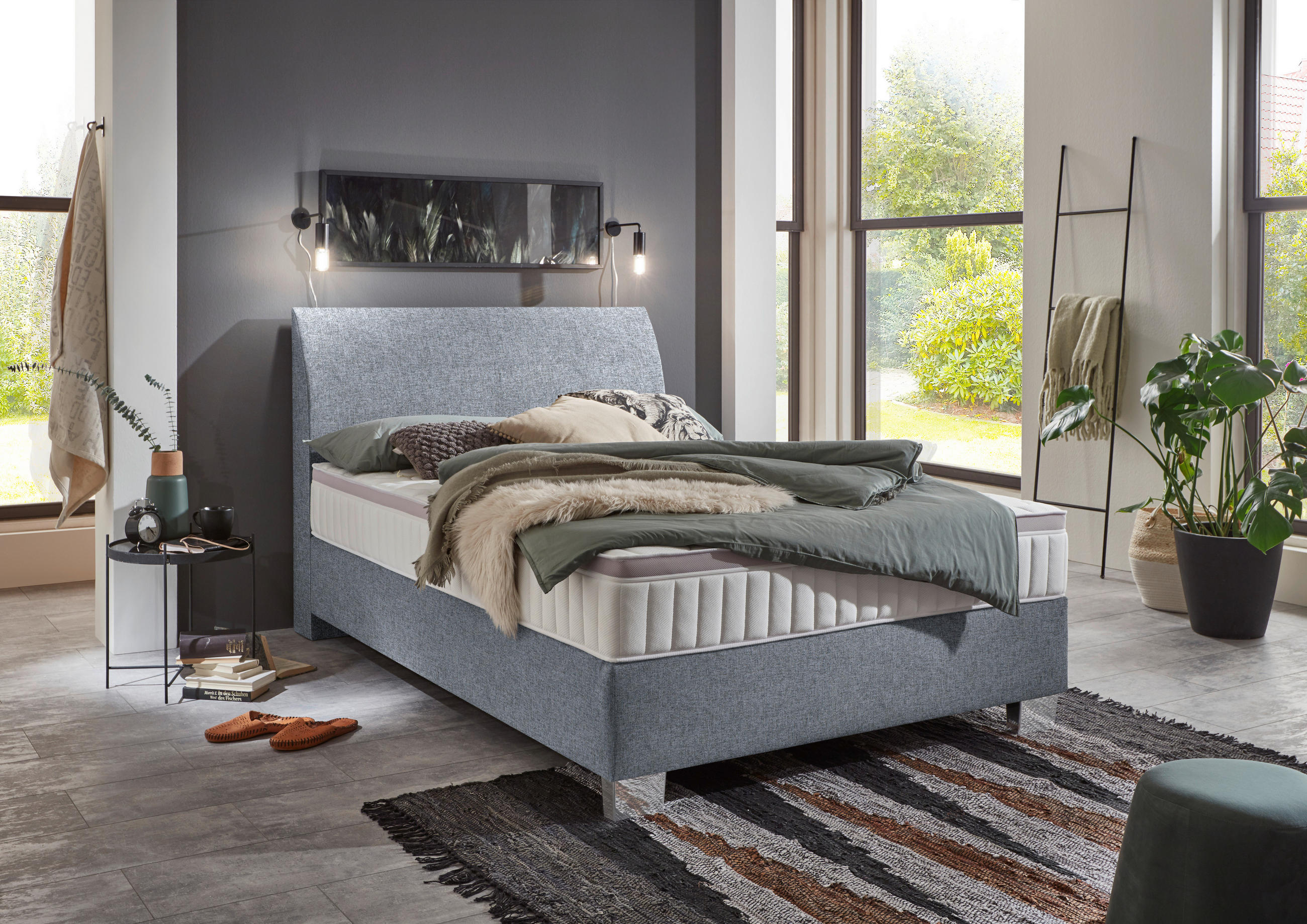 BOXSPRINGBETT 100/200 cm  in Grau  - Chromfarben/Grau, Konventionell, Kunststoff/Textil (100/200cm) - Hom`in