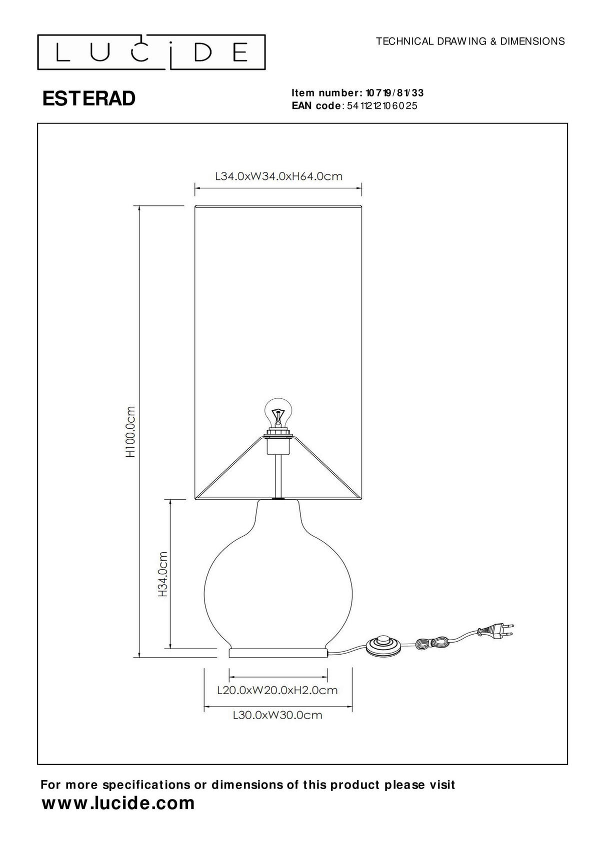 STEHLEUCHTE - Trend, Glas (34/34/100cm) - Lucide