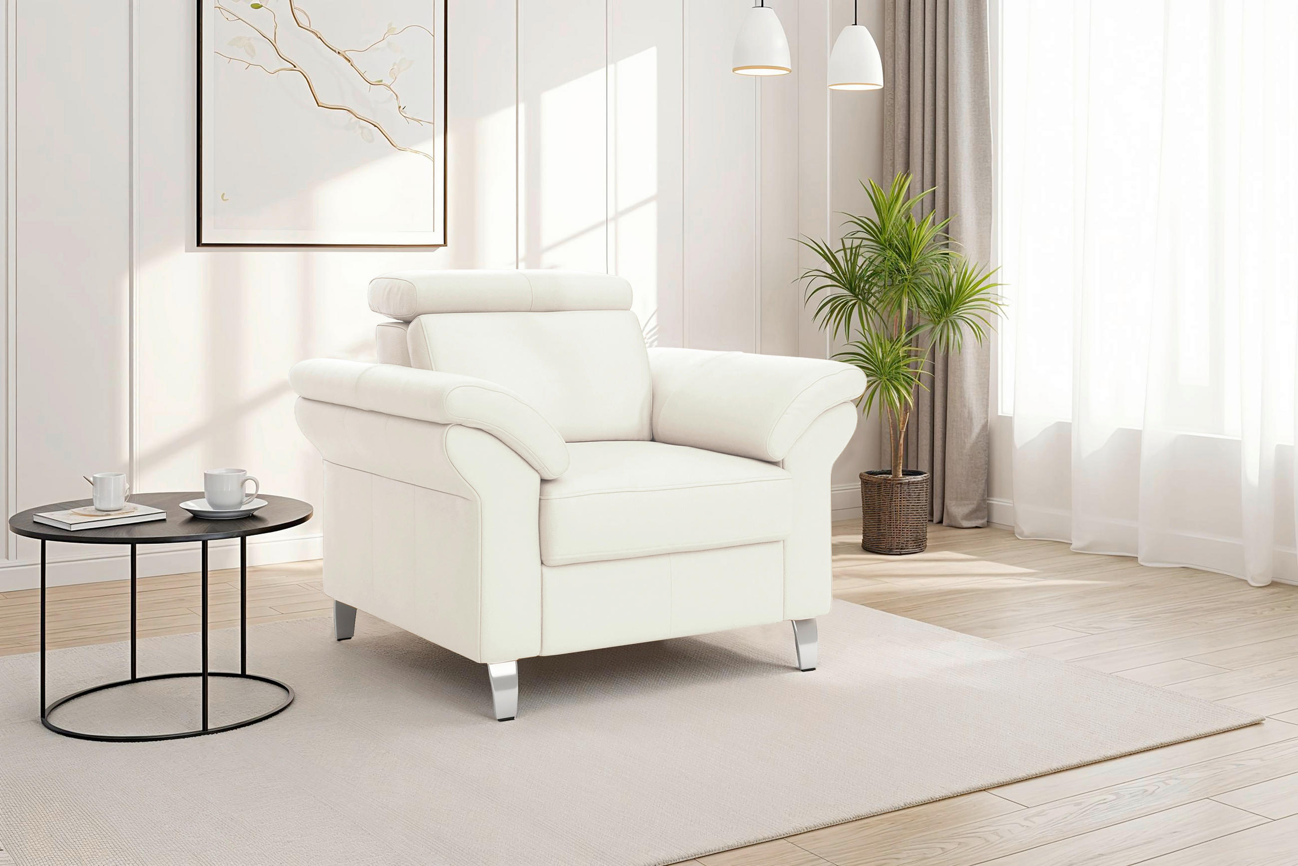 SESSEL in Echtleder Weiß  - Chromfarben/Weiß, Basics, Leder/Metall (101/84/93cm) - Sit & More