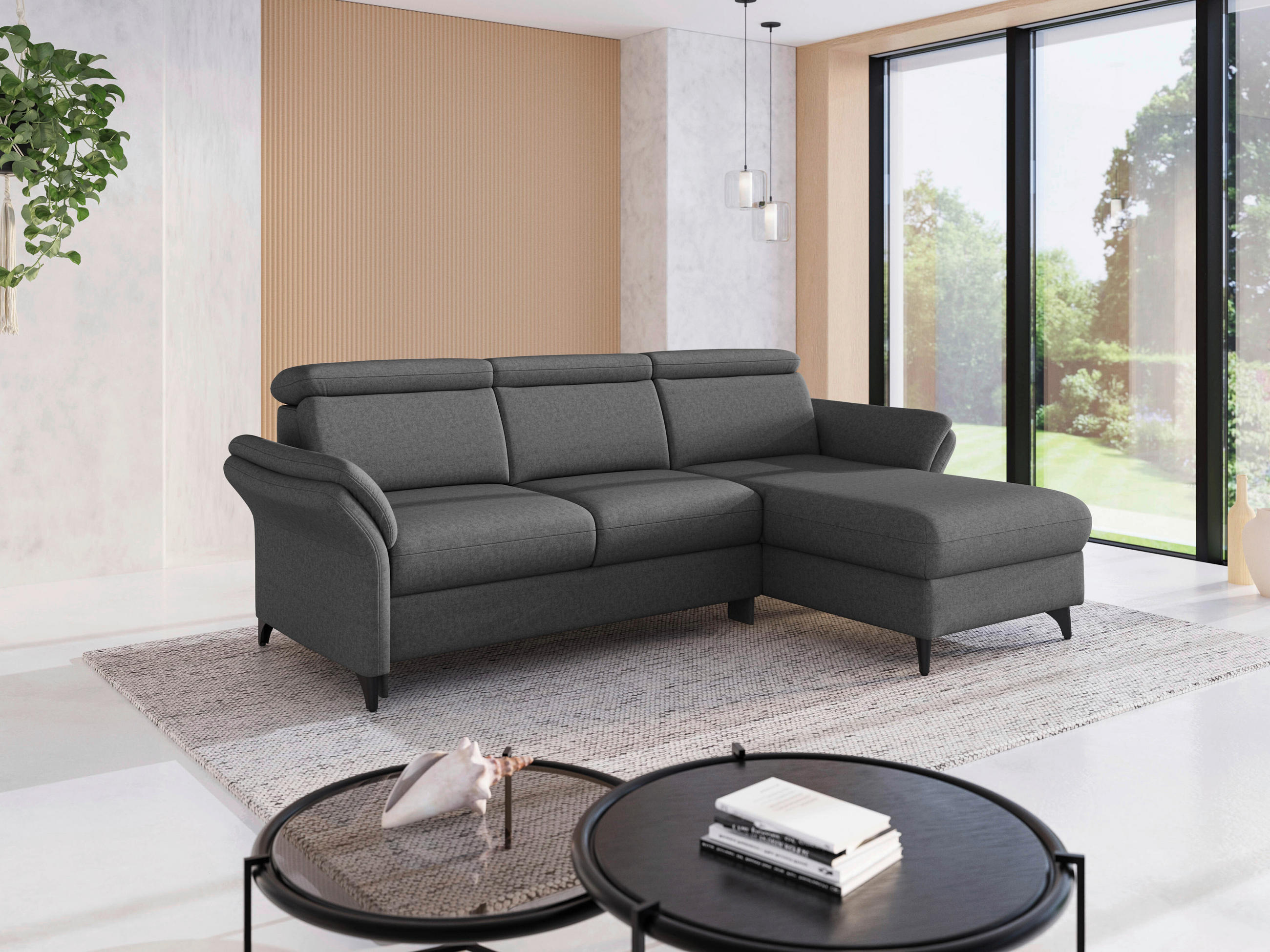 ECKSOFA GLENDALE E Dunkelgrau Flachgewebe  - Dunkelgrau/Schwarz, KONVENTIONELL, Textil/Metall (253/166cm) - Sit & More