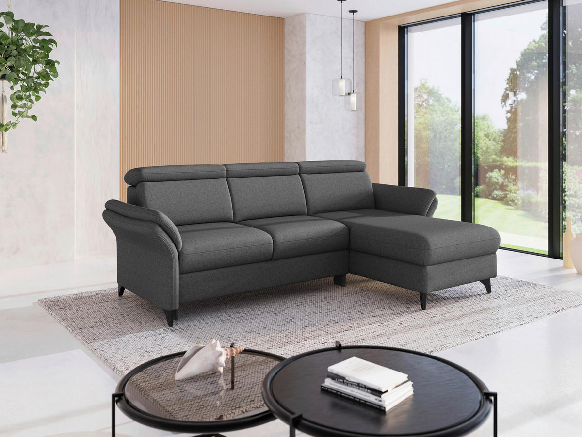 ECKSOFA GLENDALE E Dunkelgrau Flachgewebe  - Dunkelgrau/Schwarz, KONVENTIONELL, Textil/Metall (253/166cm) - Sit & More