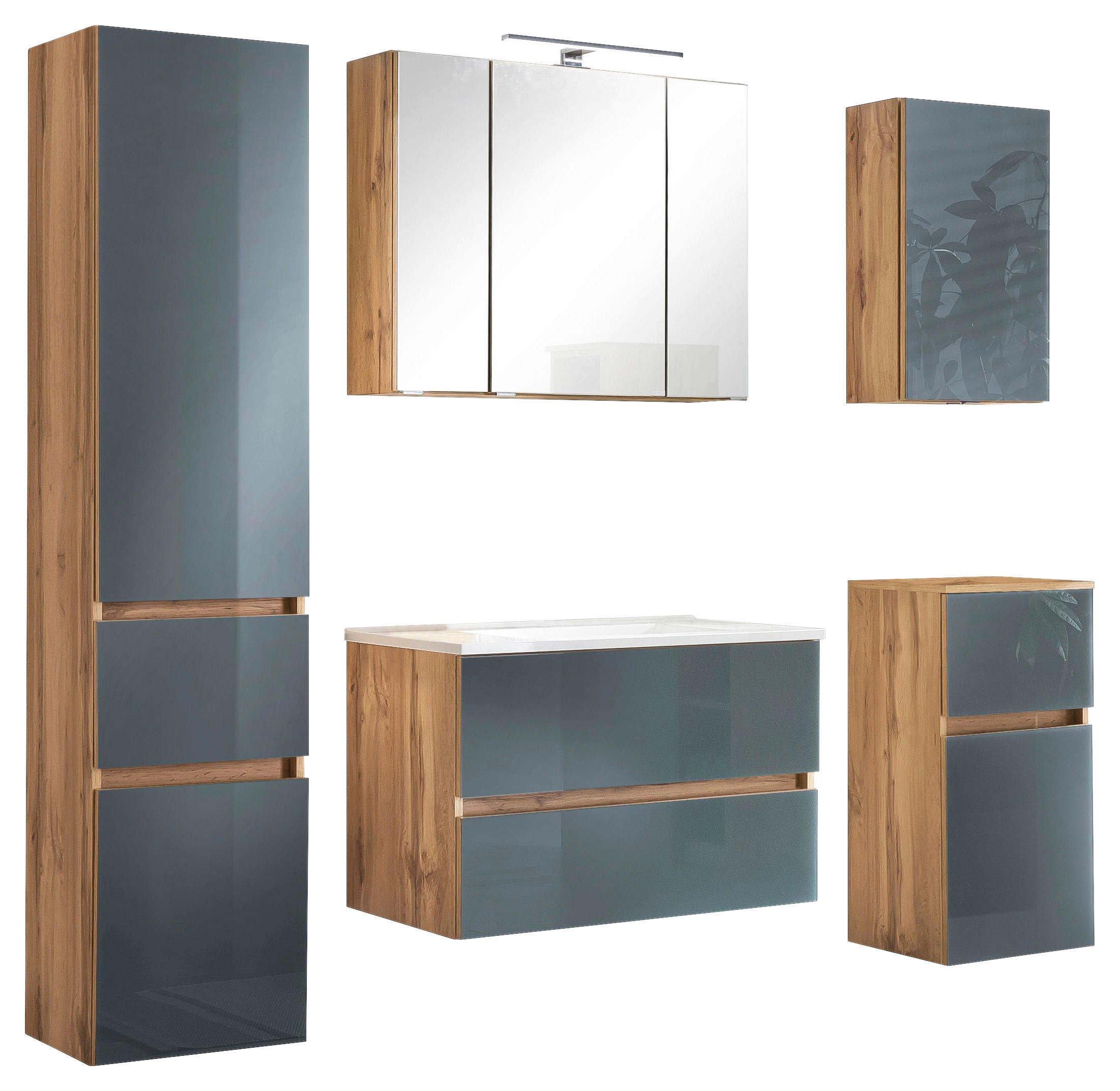 BADEZIMMER  in 160 cm  - Eichefarben/Grau, Konventionell, Glas/Holzwerkstoff (160cm) - Held