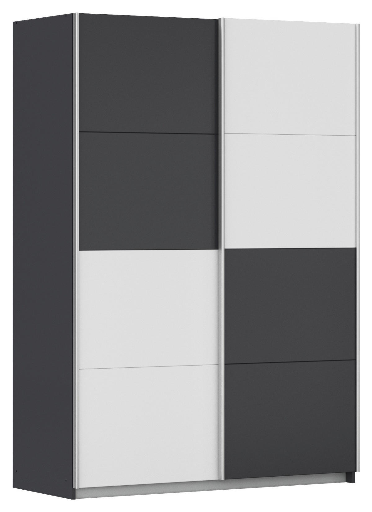 SCHWEBETÜRENSCHRANK 136/197/61 cm 2-türig Graphitfarben, Weiß  - Graphitfarben/Alufarben, MODERN, Holzwerkstoff/Metall (136/197/61cm) - Rauch Möbel