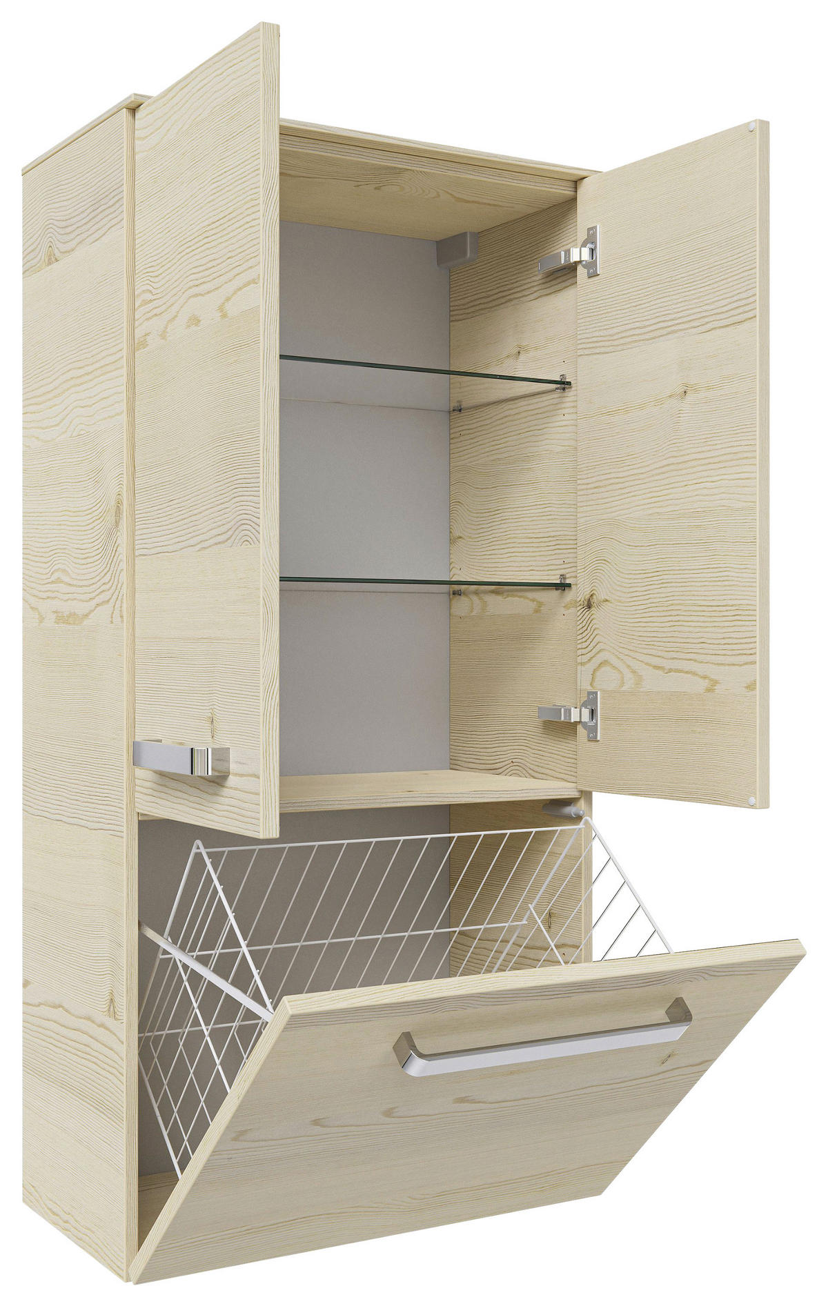 MIDISCHRANK 60/121/30,9 cm  - Chromfarben/Eichefarben, KONVENTIONELL, Glas/Holzwerkstoff (60/121/30,9cm) - Sadena