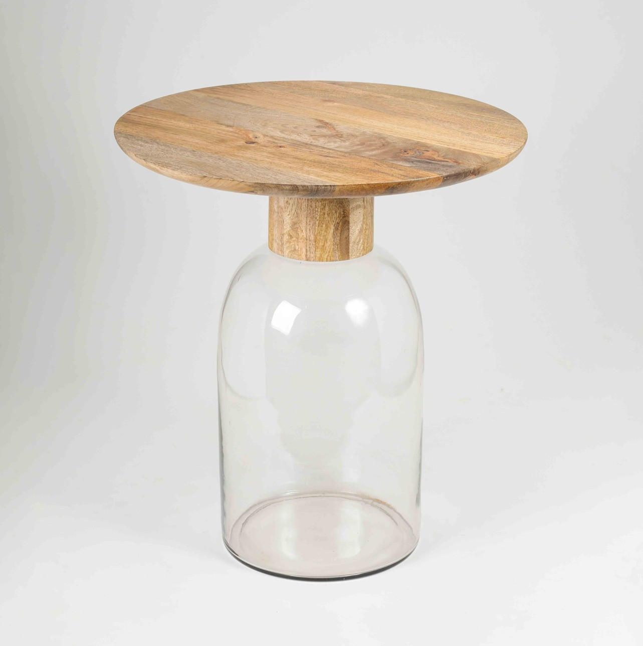 BEISTELLTISCH 50/50/55 cm Mangoholz Hartholz Klar, Naturfarben rund  - Klar/Naturfarben, Basics, Glas/Holz (50/50/55cm) - MID.YOU