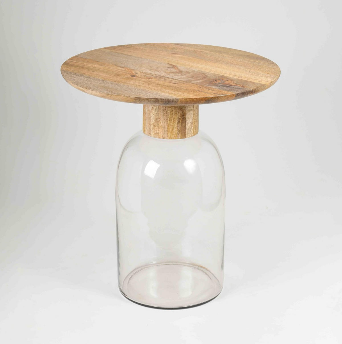 BEISTELLTISCH 50/50/55 cm Mangoholz Hartholz Klar, Naturfarben rund  - Klar/Naturfarben, Basics, Glas/Holz (50/50/55cm) - MID.YOU