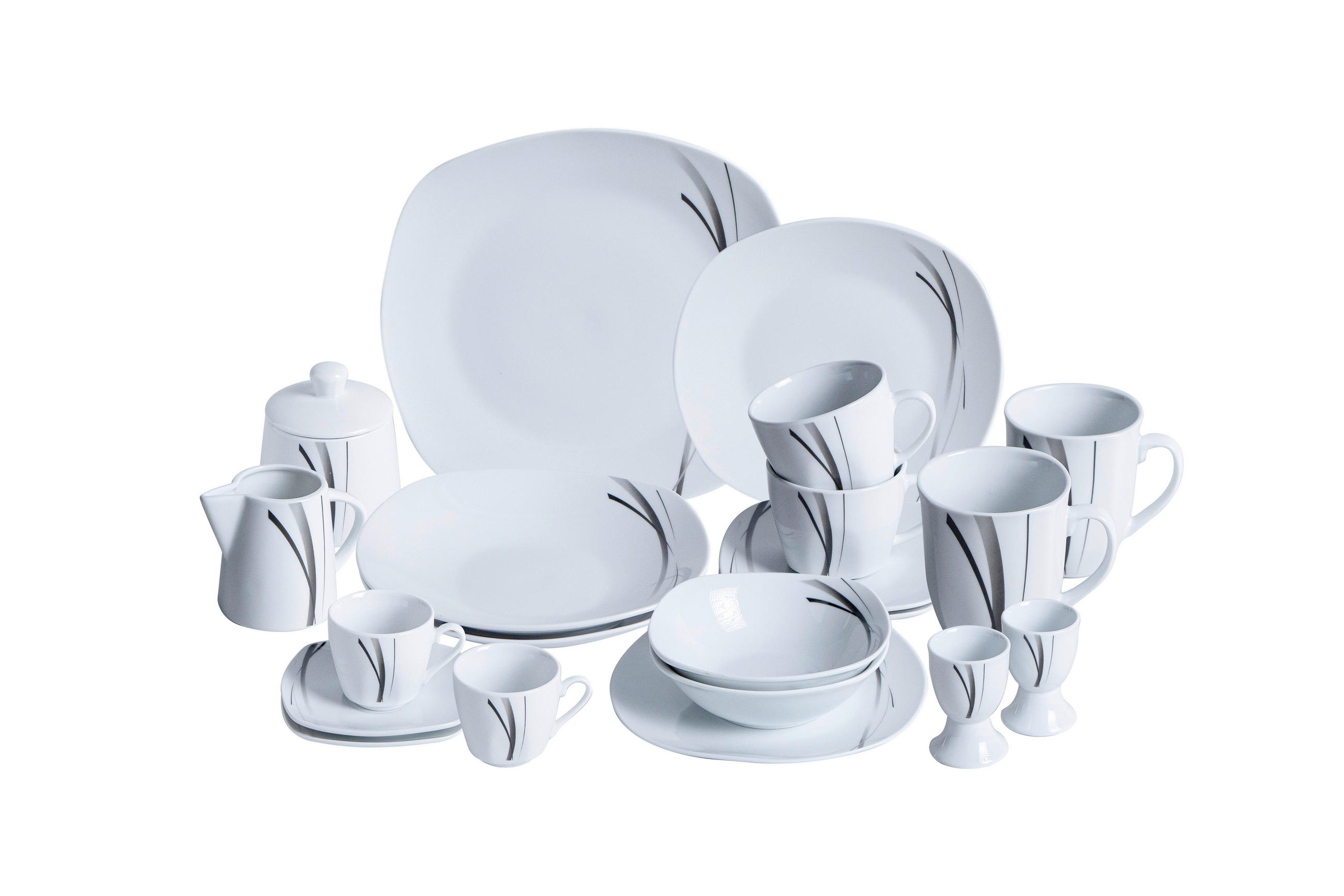 KOMBISERVICE Grau, Schwarz, Weiß Alaska 62-teilig 6 Personen  - Schwarz/Weiß, Basics, Keramik - Van Well