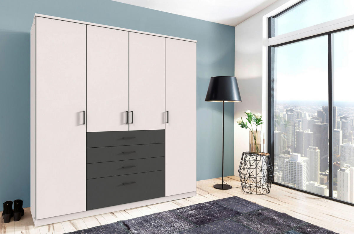 KLEIDERSCHRANK 180/199/58 cm 4-türig Graphitfarben, Weiß  - Schwarz/Graphitfarben, KONVENTIONELL, Holzwerkstoff/Kunststoff (180/199/58cm) - Boxxx