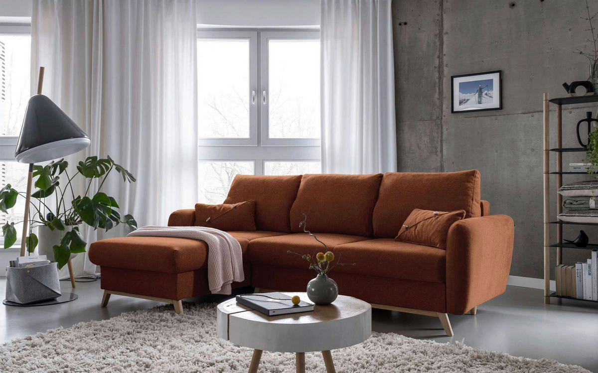 Colțar, textil, teracotă, 157/235 cm - teracotă/culoare natur, lemn/textil (157/235cm) - MID.YOU