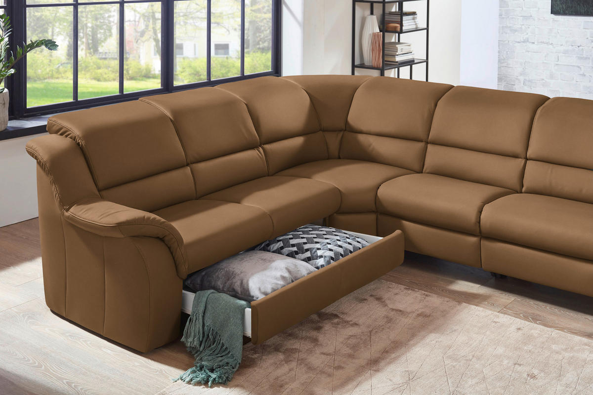 ECKSOFA  in Echtleder Haselnussfarben  260/324 cm  - Schwarz/Haselnussfarben, KONVENTIONELL, Leder/Kunststoff (260/324cm) - Cantus