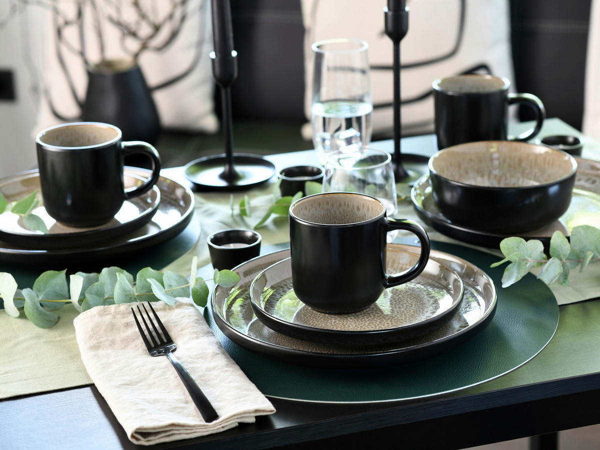 KOMBISERVICE Nordic Fjord Beige 16-teilig  - Beige/Schwarz, Basics, Keramik - Creatable