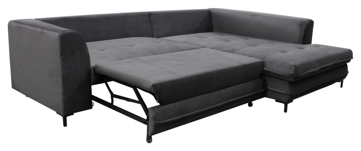 ECKSOFA Grau Velours  - Schwarz/Grau, Design, Textil/Metall (277/187cm) - Livetastic