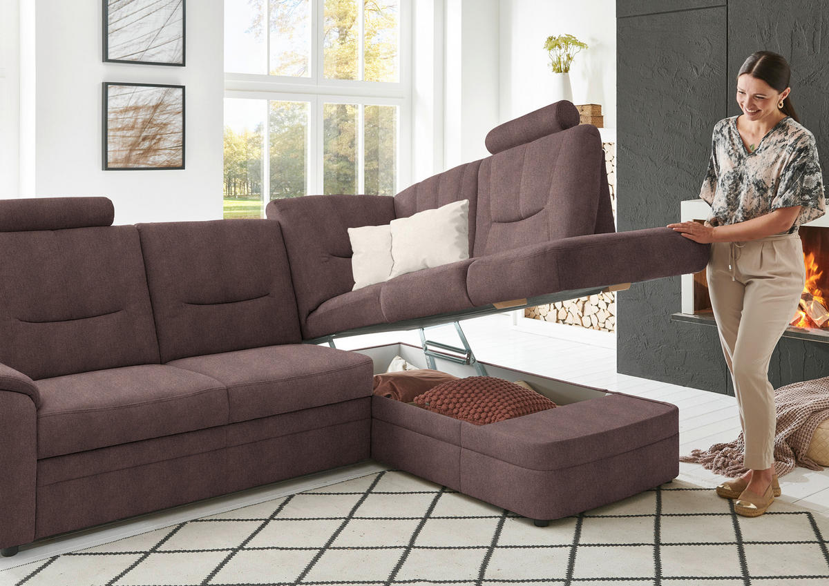 ECKSOFA Chenille Braun  - Schwarz/Braun, Konventionell, Kunststoff/Textil (235/185cm) - Beldomo Comfort