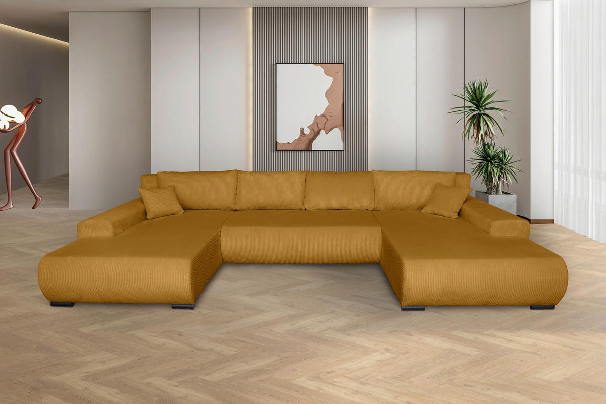 WOHNLANDSCHAFT Currygelb Cord  - Currygelb/Schwarz, KONVENTIONELL, Textil/Metall (191/351/191cm) - Carryhome