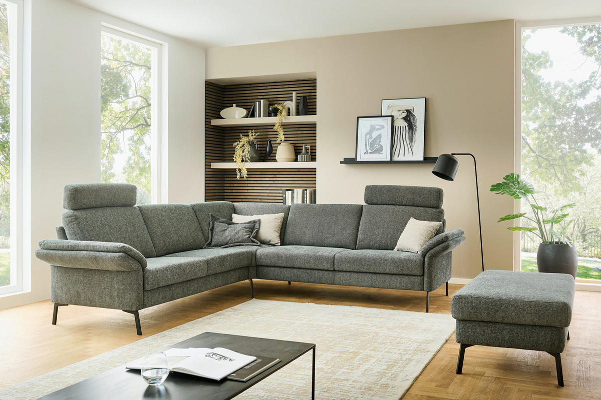 ECKSOFA  Chenille Olivgrün  - Schwarz/Olivgrün, Konventionell, Textil/Metall (249/269cm) - Pure Home Comfort