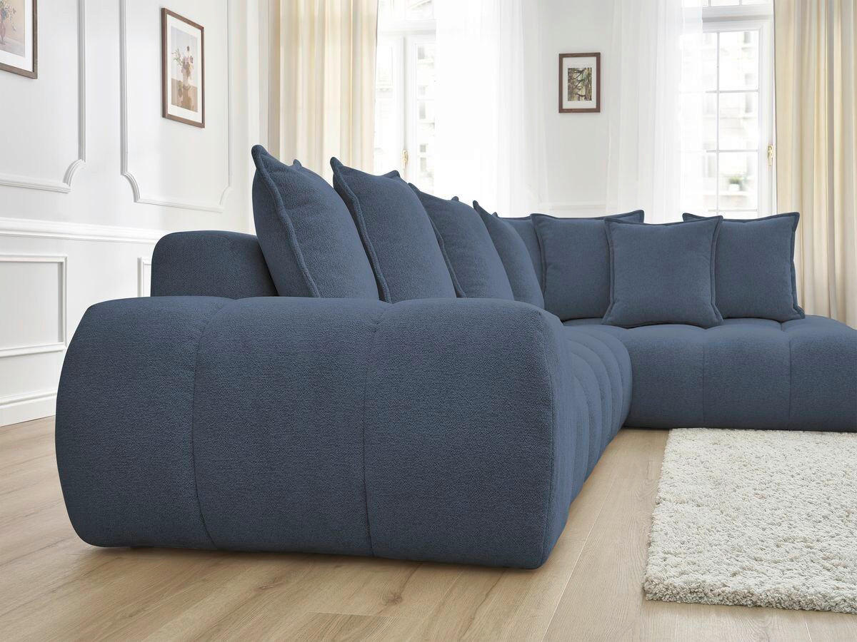 ECKSOFA Ottomane rechts  EVEREST Dunkelblau Flachgewebe  - Schwarz/Dunkelblau, MODERN, Kunststoff/Textil (352/210cm)