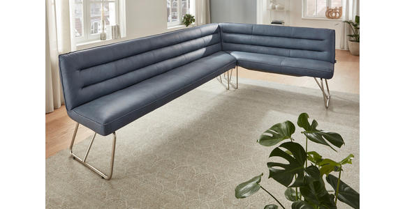 ECKBANK 284/184 cm  in Blaugrau  - Edelstahlfarben/Blaugrau, Design, Leder/Metall (284/184cm) - Dieter Knoll