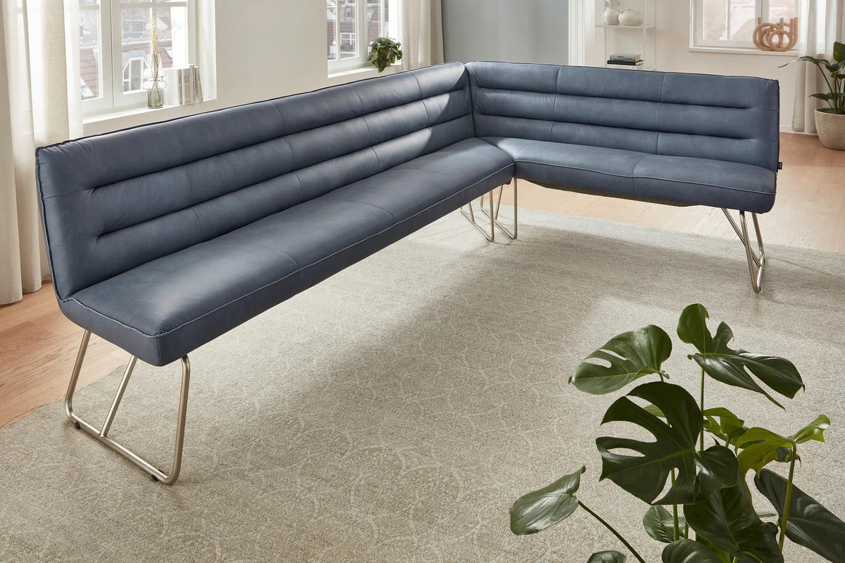 ECKBANK in Metall, Leder Blaugrau  - Edelstahlfarben/Blaugrau, Design, Leder/Metall (284/184cm) - Dieter Knoll