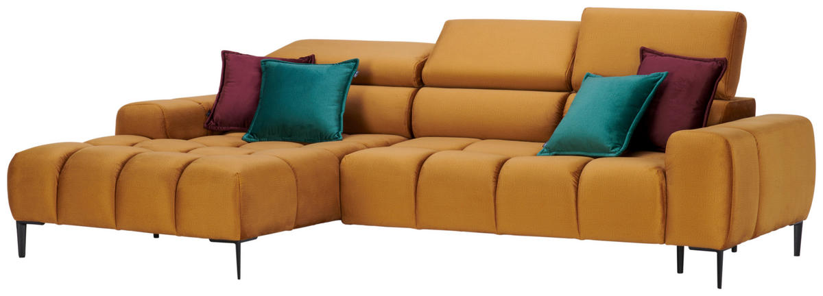 ECKSOFA Currygelb Webstoff  - Currygelb/Schwarz, Design, Textil/Metall (177/270cm) - Welnova