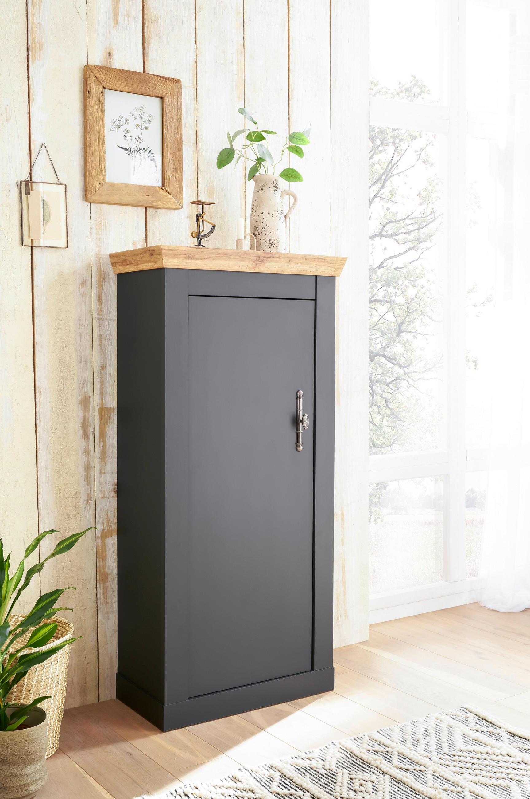 HIGHBOARD in 72/146/38 cm - Anthrazit/Eiche Wotan, Design, Holzwerkstoff/Metall (72/146/38cm) - MID.YOU