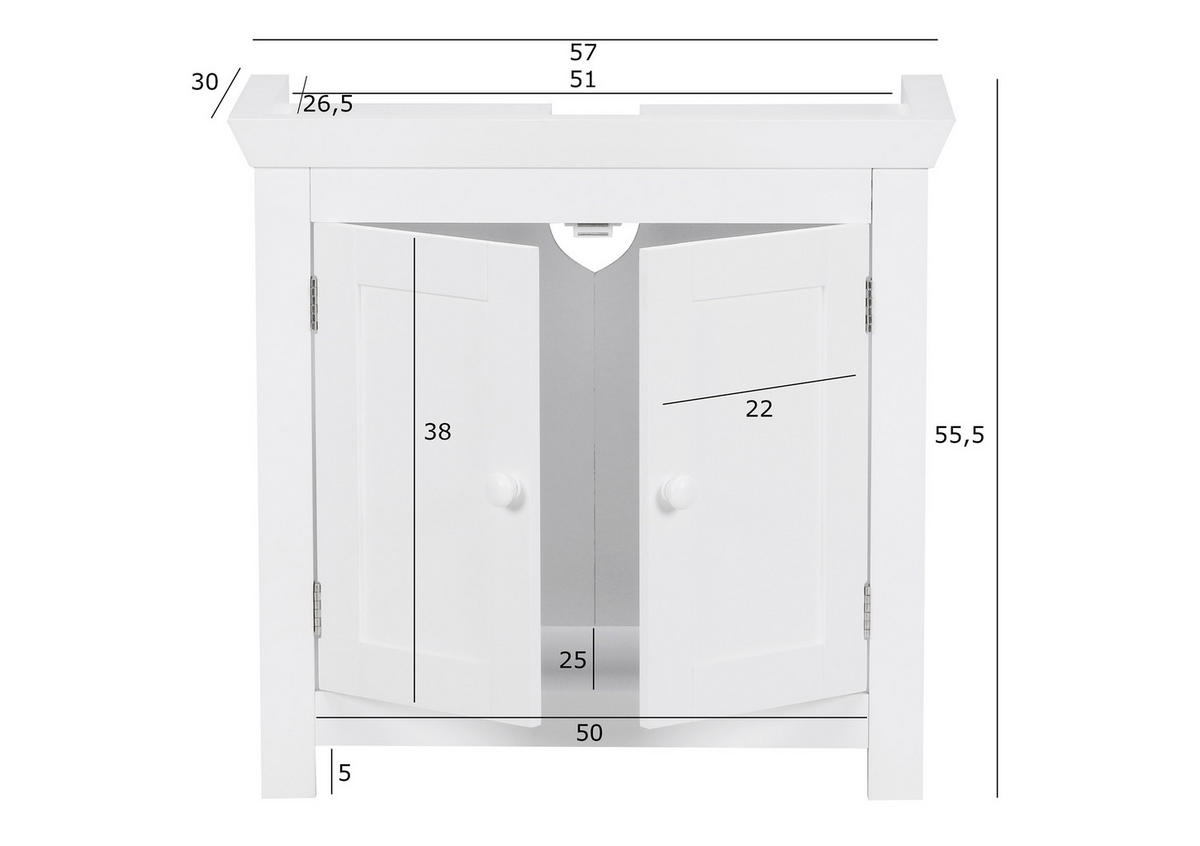 OMARICA ZA POD UMIVALNIK 57/55,5/30 cm  - bela, Basics, leseni material (57/55,5/30cm) - MID.YOU