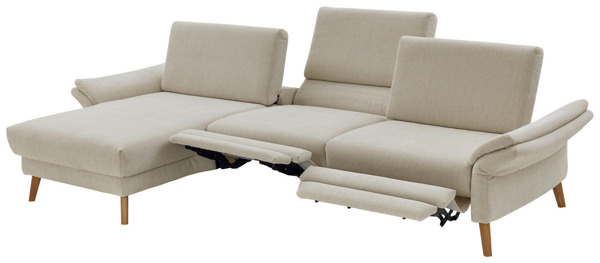 ECKSOFA Beige Chenille, Flachgewebe  - Beige/Naturfarben, Design, Holz/Textil (281/157cm) - Valnatura
