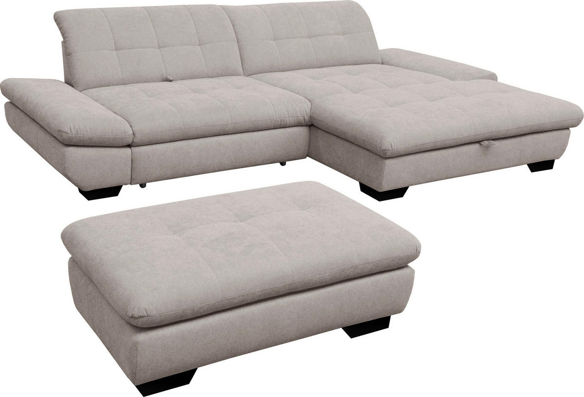 ECKSOFA in Mikrofaser Hellgrau  - Hellgrau/Schwarz, Design, Textil/Metall (290/198cm) - Xora