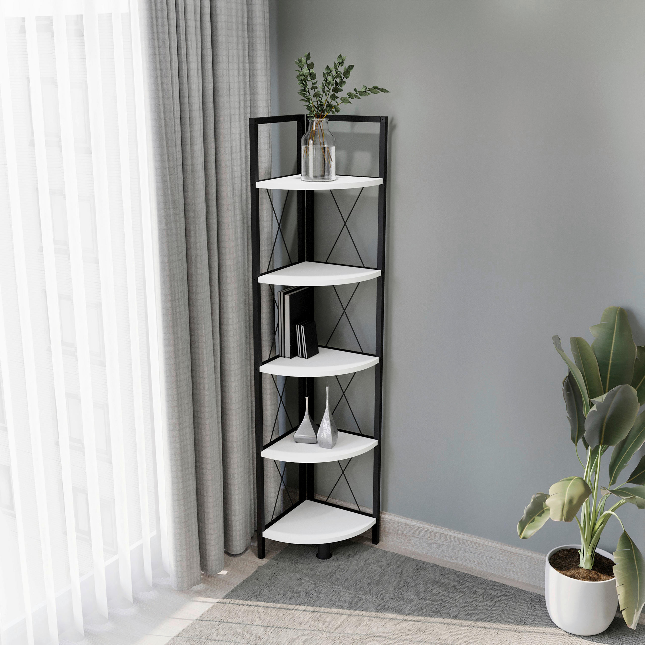 ECKREGAL in 34/160/34 cm Schwarz, Weiss  - Weiss/Schwarz, Design, Holzwerkstoff/Metall (34/160/34cm) - MID.YOU