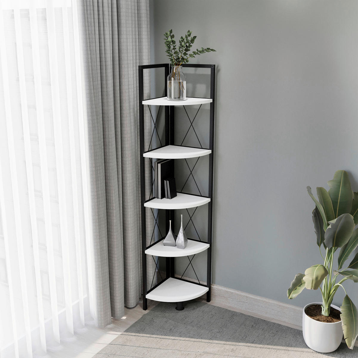 ECKREGAL in 34/160/34 cm Schwarz, Weiss  - Weiss/Schwarz, Design, Holzwerkstoff/Metall (34/160/34cm) - MID.YOU