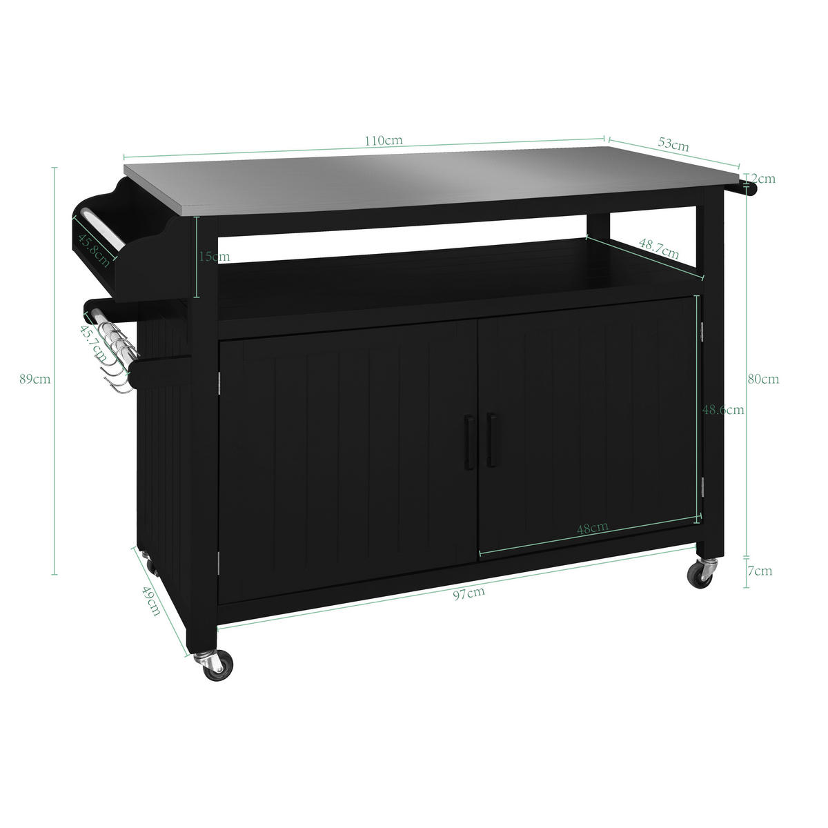 KÜCHENINSEL   in Schwarz, Edelstahlfarben  - Edelstahlfarben/Silberfarben, Basics, Holzwerkstoff/Metall (110/127/89/53cm) - MID.YOU