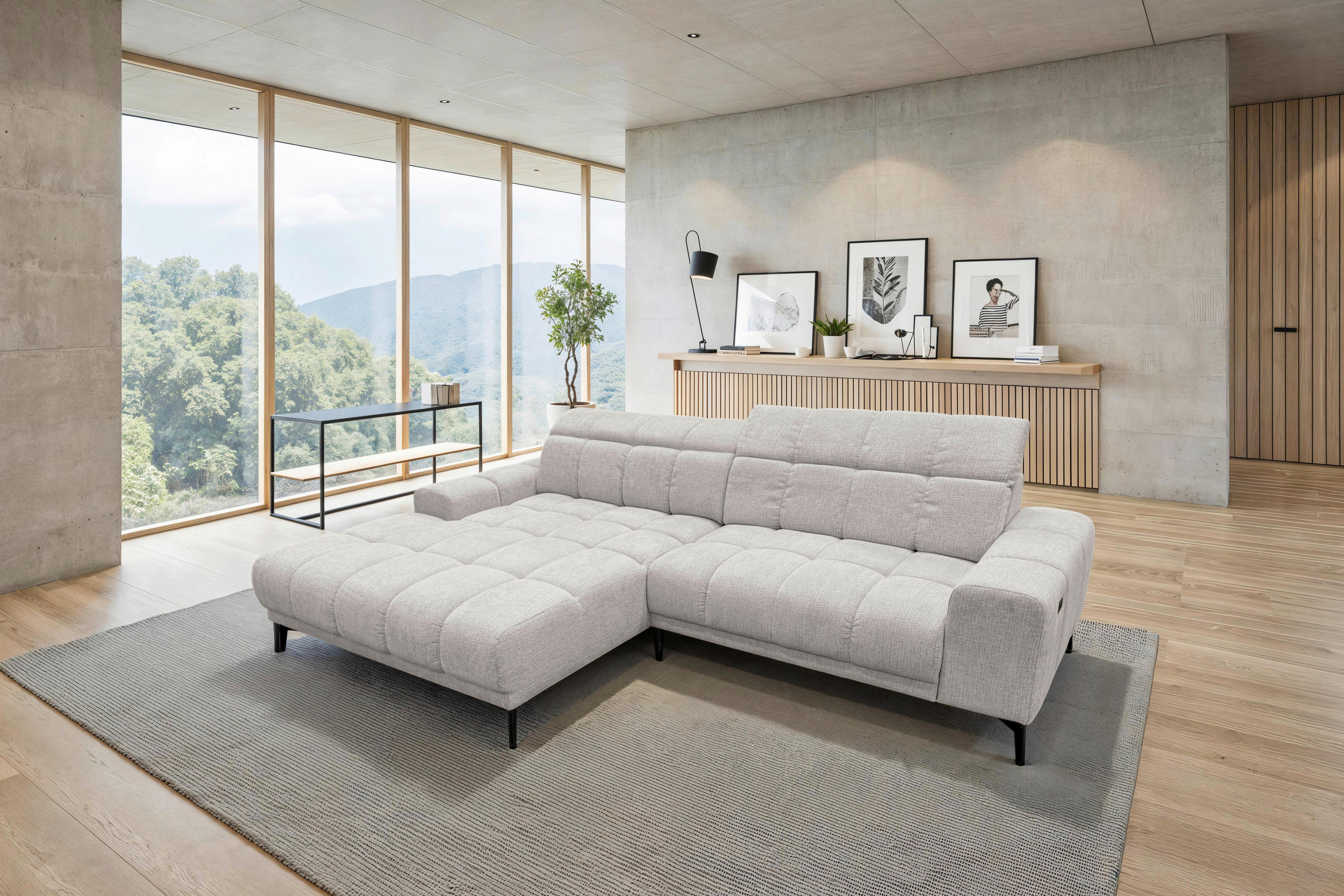 ECKSOFA inkl.Funktionen Hellgrau Chenille  - Hellgrau/Schwarz, MODERN, Textil/Metall (195/300cm) - Xora