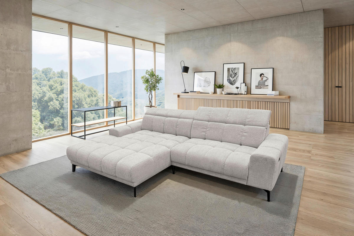 ECKSOFA inkl.Funktionen Hellgrau Chenille  - Hellgrau/Schwarz, MODERN, Textil/Metall (195/300cm) - Xora