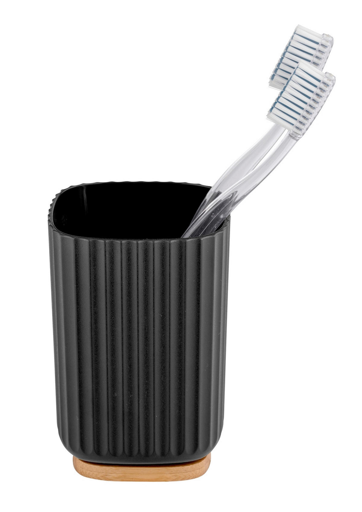 ZAHNPUTZBECHER  - Schwarz/Naturfarben, Basics, Naturmaterialien/Kunststoff (8,5/11/8,5cm) - Wenko