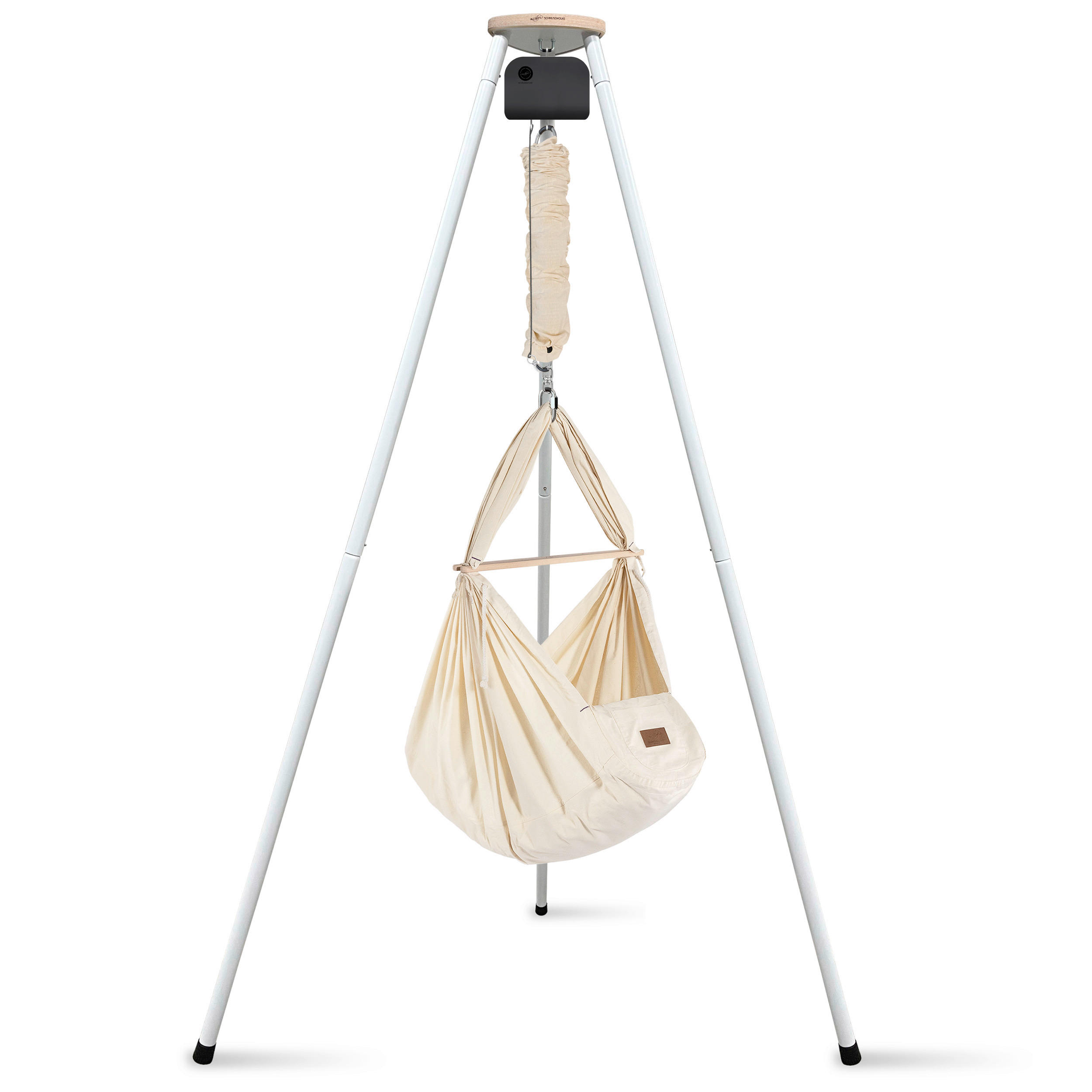 Schmusewolke Federwiege Set inkl. Tipi-Gestell und Motor Weiß, Beige 135x194x135 cm