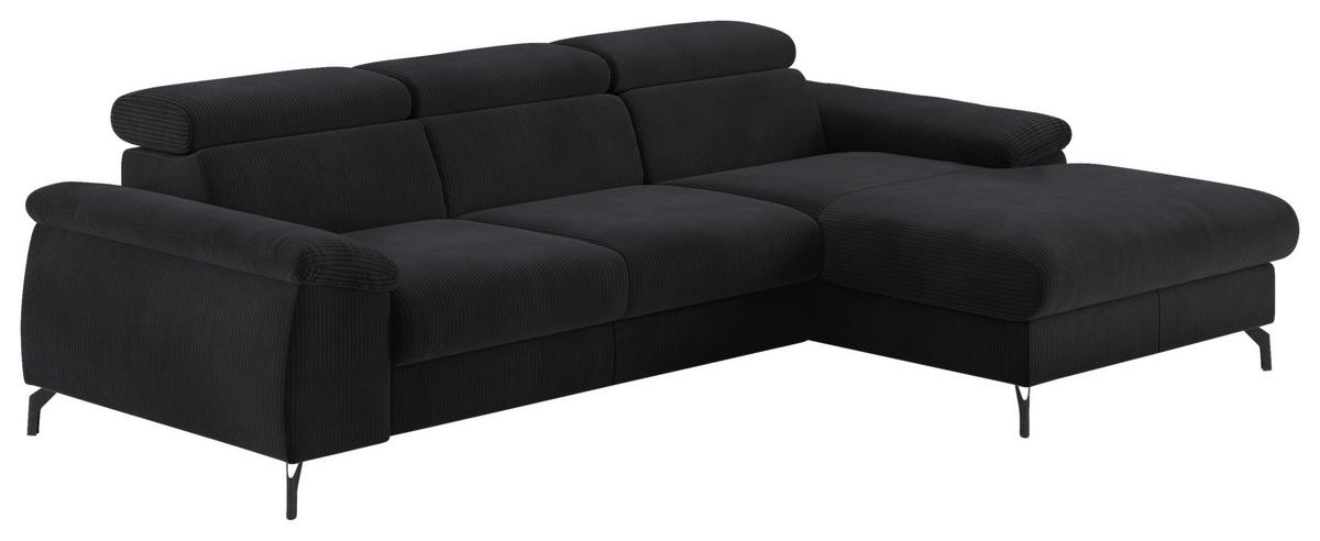 ECKSOFA in Cord Schwarz  - Schwarz, Design, Textil/Metall (244/166cm) - Livetastic