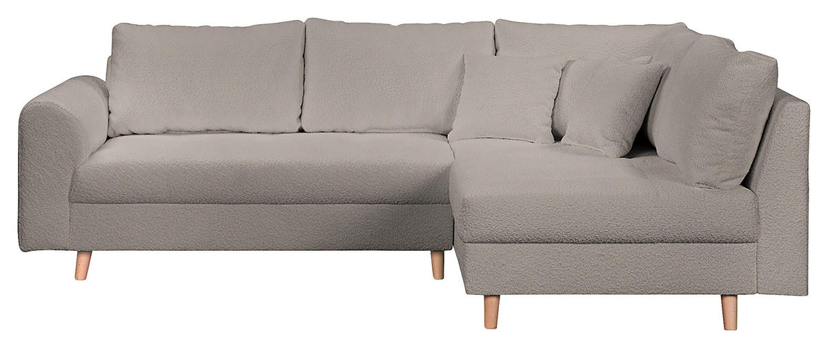 ECKSOFA Ariella Grau Bouclé  - Naturfarben/Grau, Design, Holz/Textil (231/161cm) - Livetastic