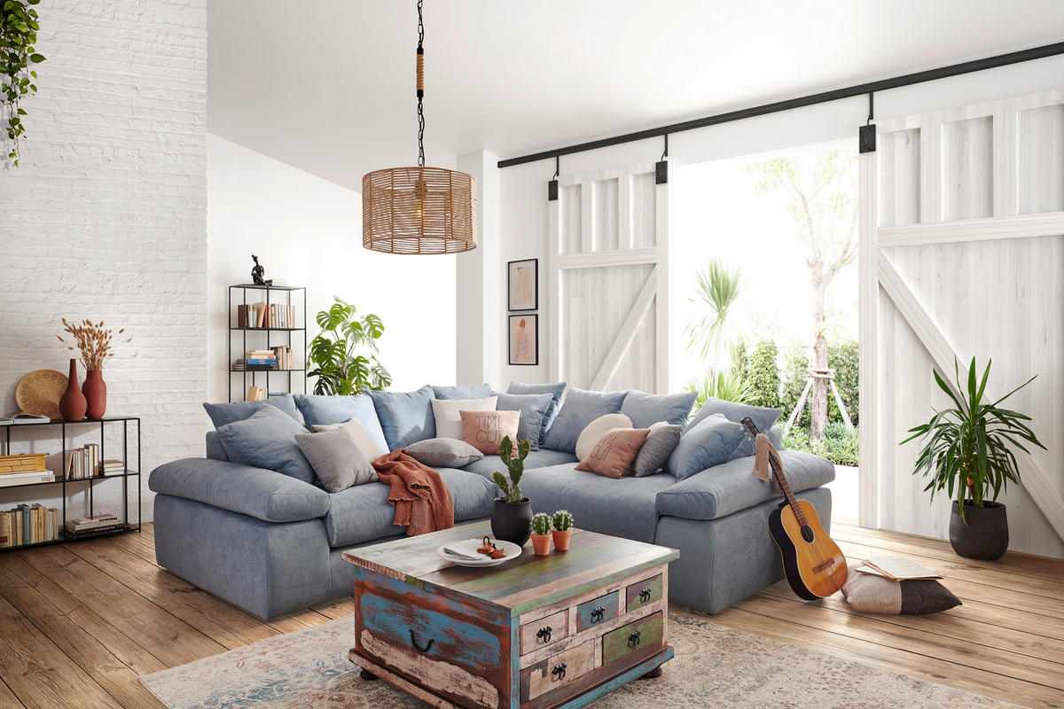 ECKSOFA Blau Webstoff  - Blau/Schwarz, Design, Kunststoff/Textil (284/284cm) - Carryhome