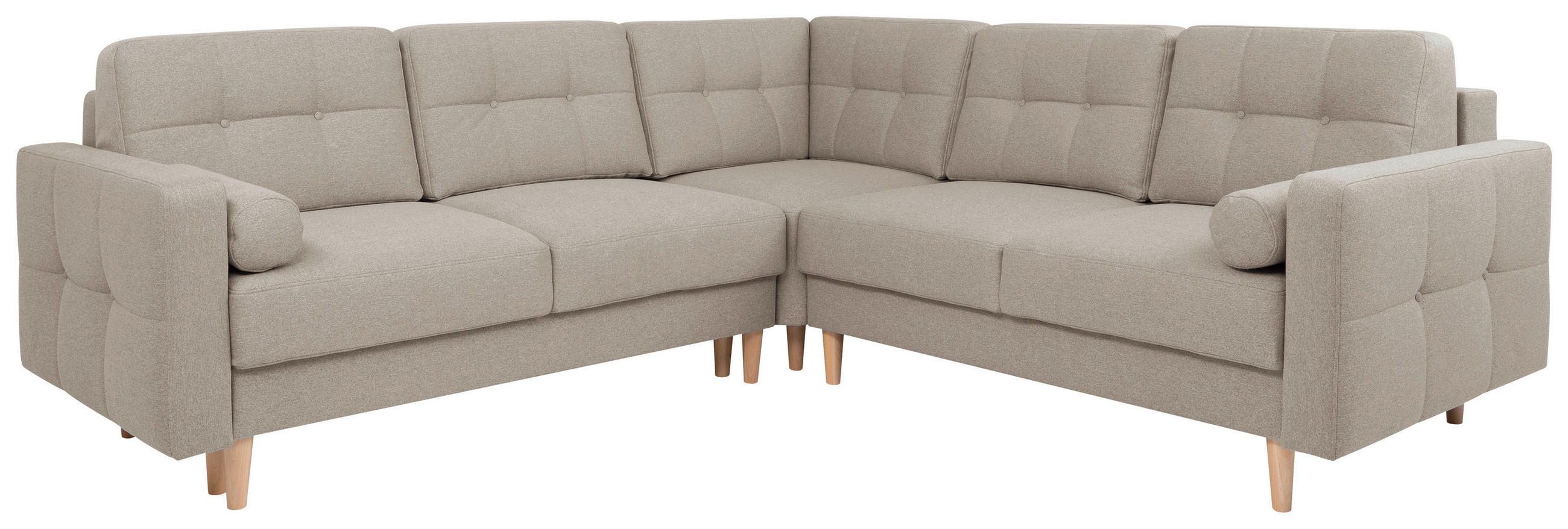 ECKSOFA Beige Chenille Rückenkissen, Armlehnenkissen, Bettkasten  - Beige/Eiche Wotan, KONVENTIONELL, Holz/Textil (242/242cm) - MID.YOU
