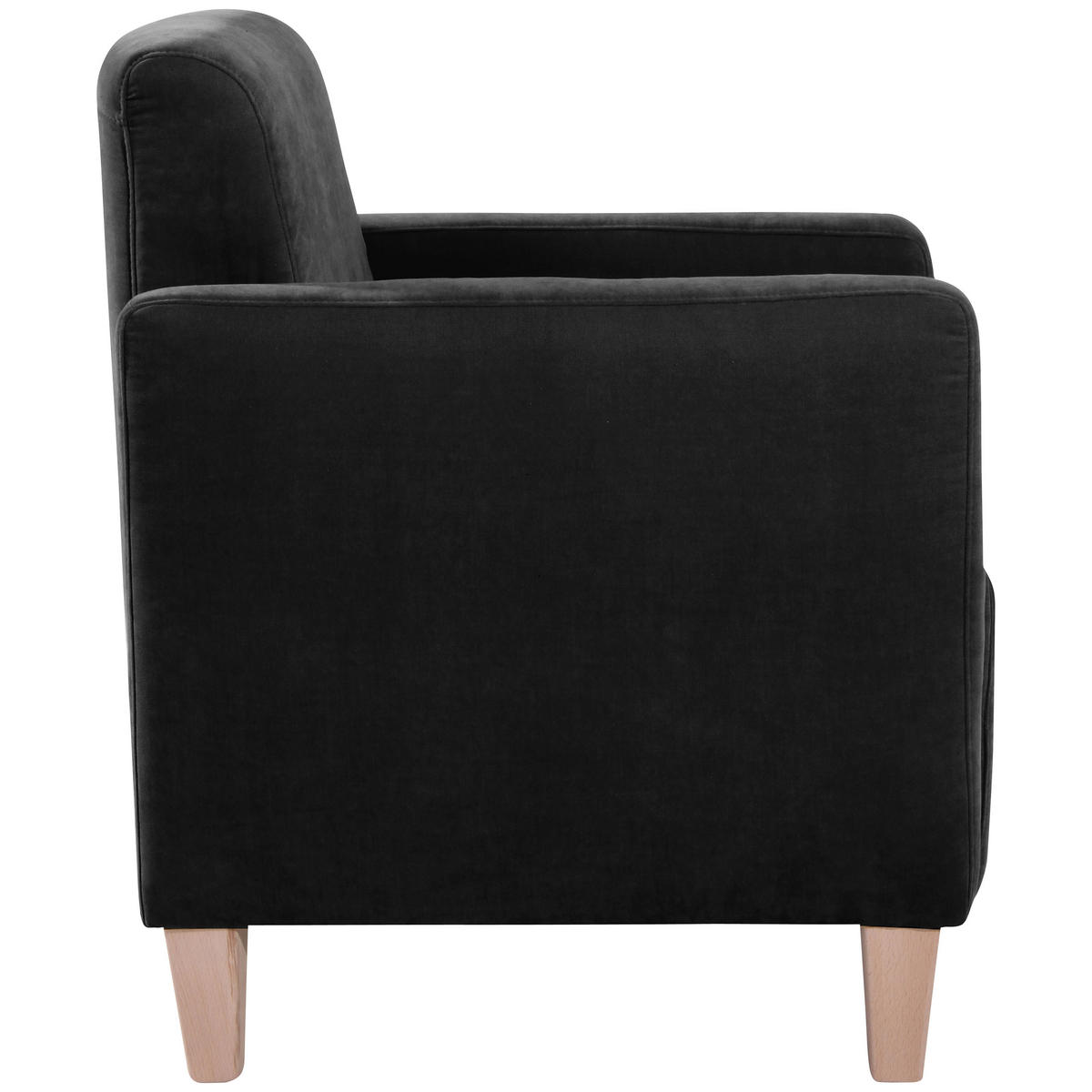 SESSEL in Velours Schwarz  - Schwarz/Naturfarben, Design, Holz/Textil (71/81/70cm) - Max Winzer