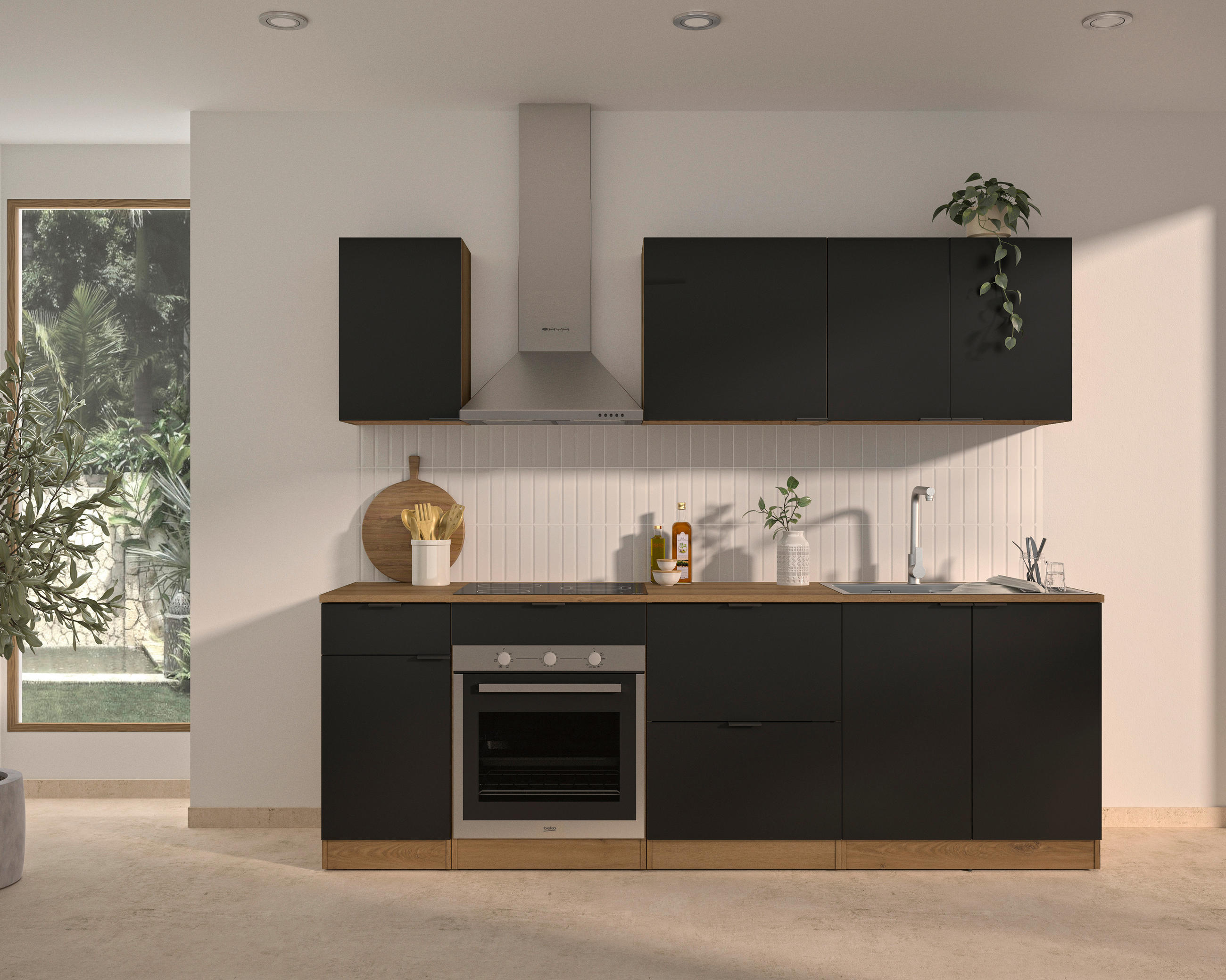 KÜCHENLEERBLOCK 240 cm   in Schwarz, Eichefarben  - Eichefarben/Schwarz, Basics, Holzwerkstoff/Metall (240cm) - MID.YOU