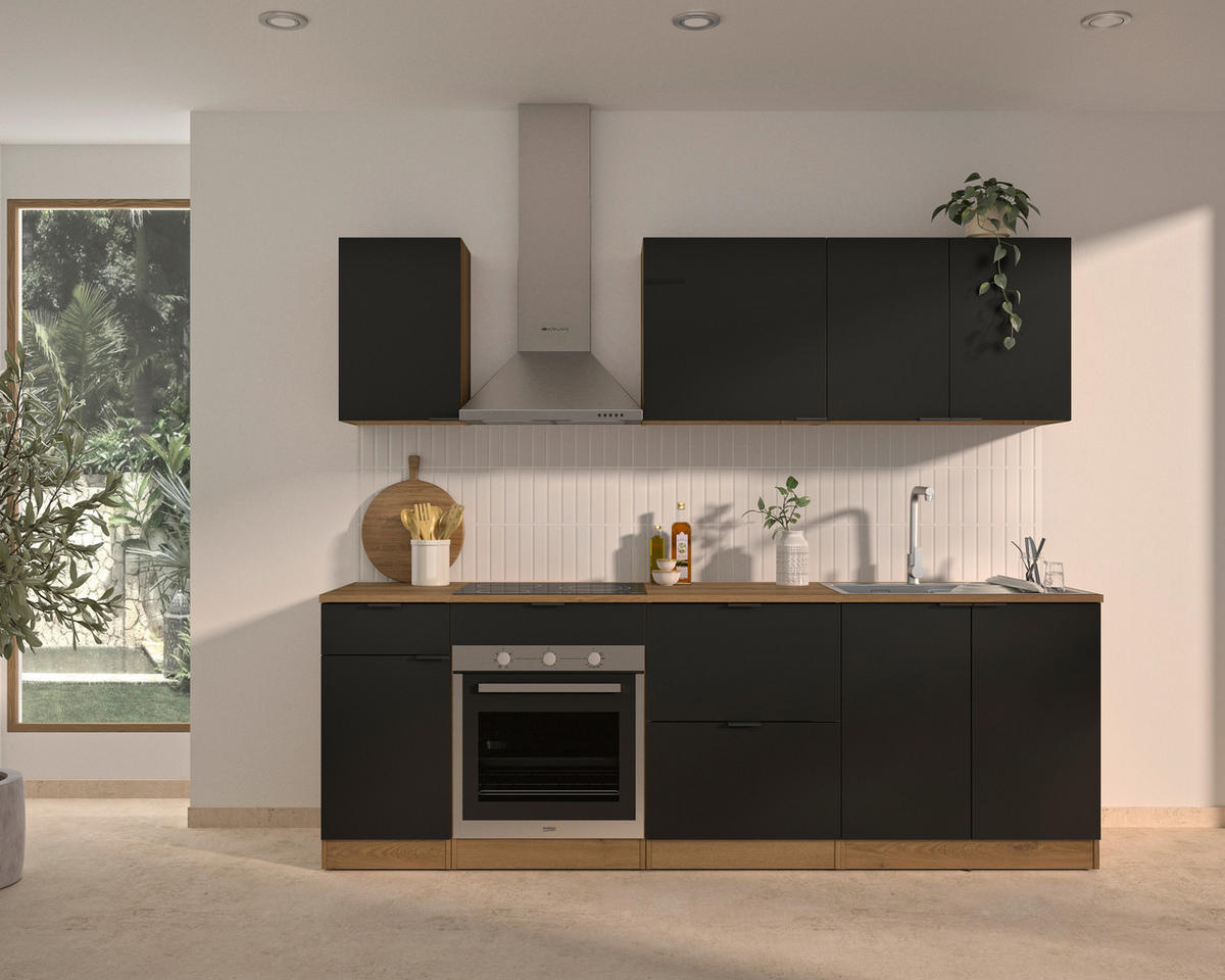 KÜCHENLEERBLOCK 240 cm   in Schwarz, Eichefarben  - Eichefarben/Schwarz, Basics, Holzwerkstoff/Metall (240cm) - MID.YOU