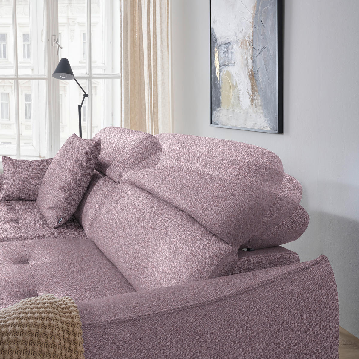 ECKSOFA MANTA in Flachgewebe Altrosa  246/175 cm  - Schwarz/Altrosa, Design, Textil/Metall (246/175cm) - Celina