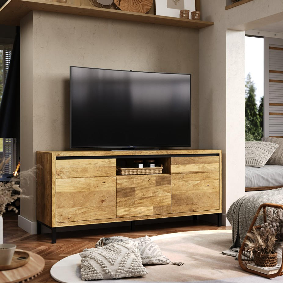 LOWBOARD ANKARA  in 157/68/42 cm  - Schwarz/Naturfarben, KONVENTIONELL, Holz/Metall (157/68/42cm) - Livetastic