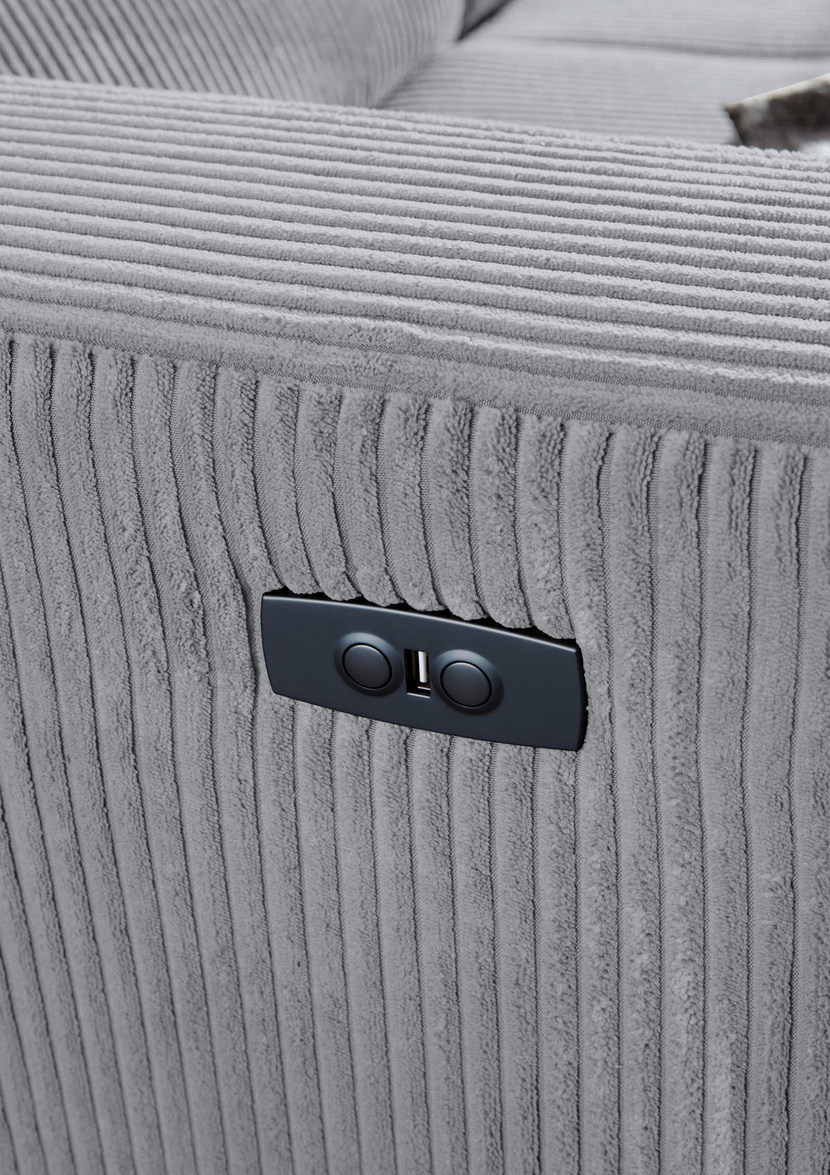 ECKSOFA Hellgrau Cord Rücken echt, Kopfteilverstellung, Sitzvorzug  - Hellgrau/Schwarz, KONVENTIONELL, Textil/Metall (257/170cm) - Carryhome