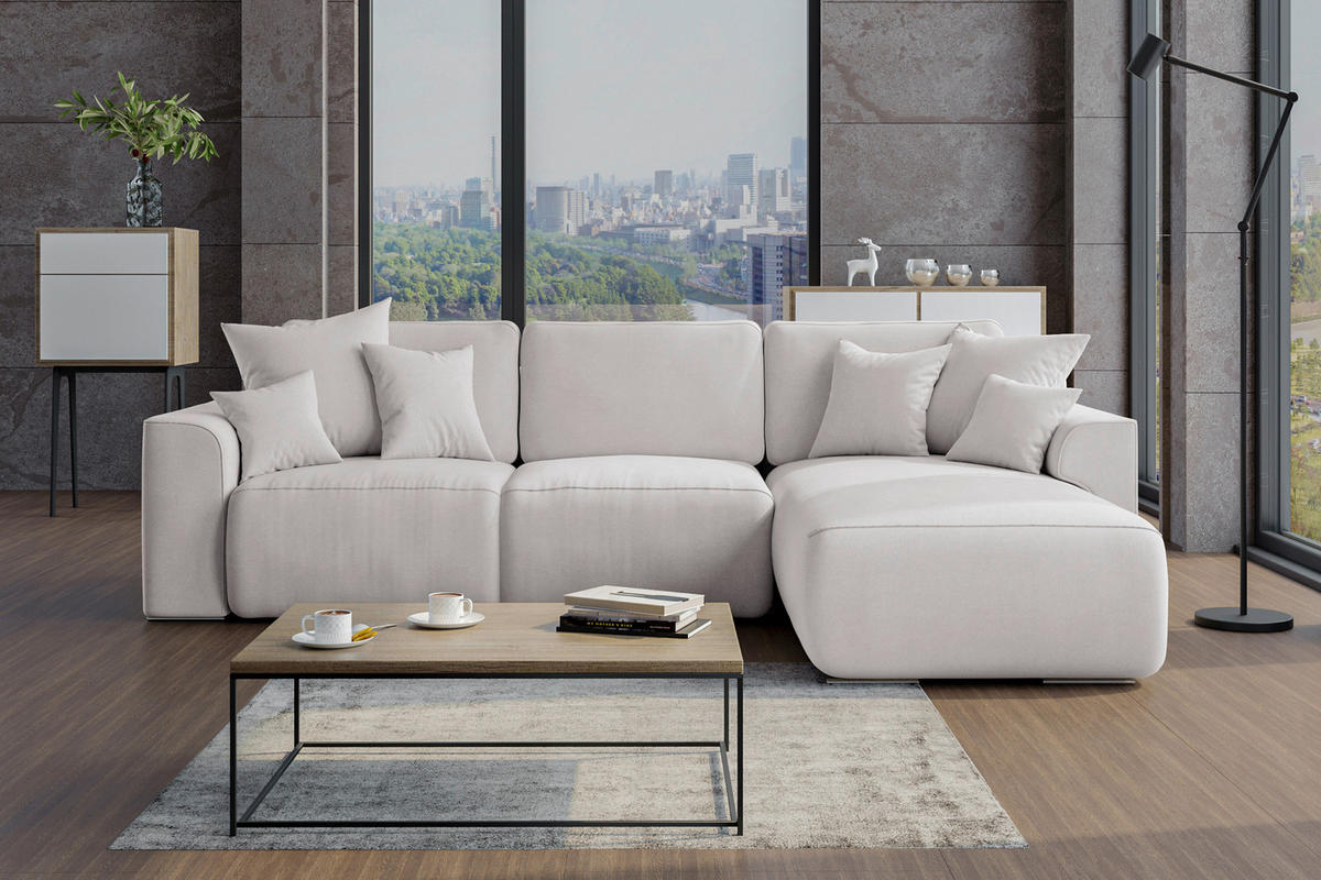 ECKSOFA Hellgrau Velours Zierkissen, Rückenkissen, Bettkasten, Schlaffunktion, Rücken echt, Liegefläche im Originalstoff  - Chromfarben/Hellgrau, KONVENTIONELL, Kunststoff/Textil (293/195cm) - Carryhome