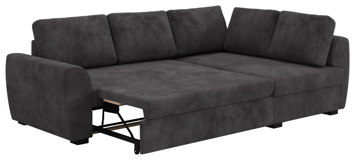 ECKSOFA Chenille Schwarz  - Schwarz, Trend, Kunststoff/Textil (253/154cm) - MID.YOU