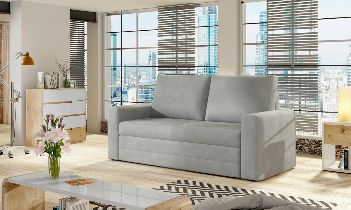 SCHLAFSOFA  in Samt Hellgrau  - Hellgrau/Schwarz, Design, Kunststoff/Textil (150/90/90cm) - MID.YOU