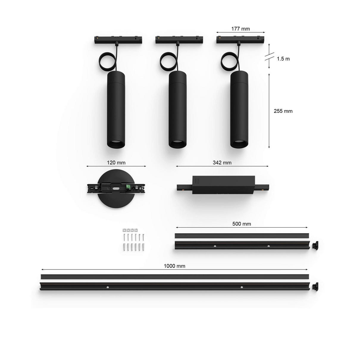 SCHIENENSYSTEM Perifo 171,5/28,8/2,6 cm   - Schwarz, Basics, Metall (171,5/28,8/2,6cm) - Philips HUE